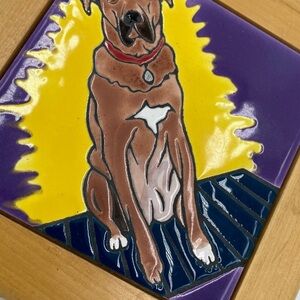 Handcrafted Ceramic Wood Framed Tile M. Palsa Oakland CA Doggo Dog Unique   HH07